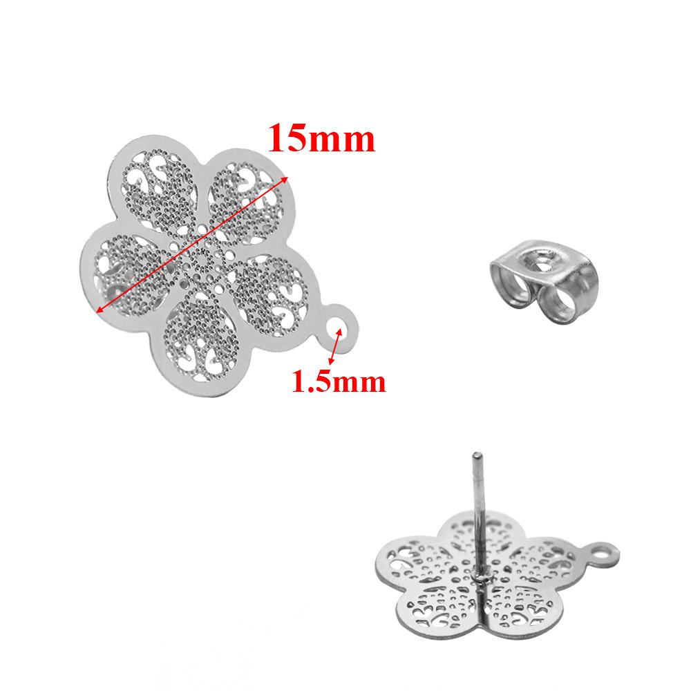 10pcs 304 Stainless Steel Hollow Flower Studs for DIY Drop Earrings Post Findings Jewelry Making Dangle Charms Connectors