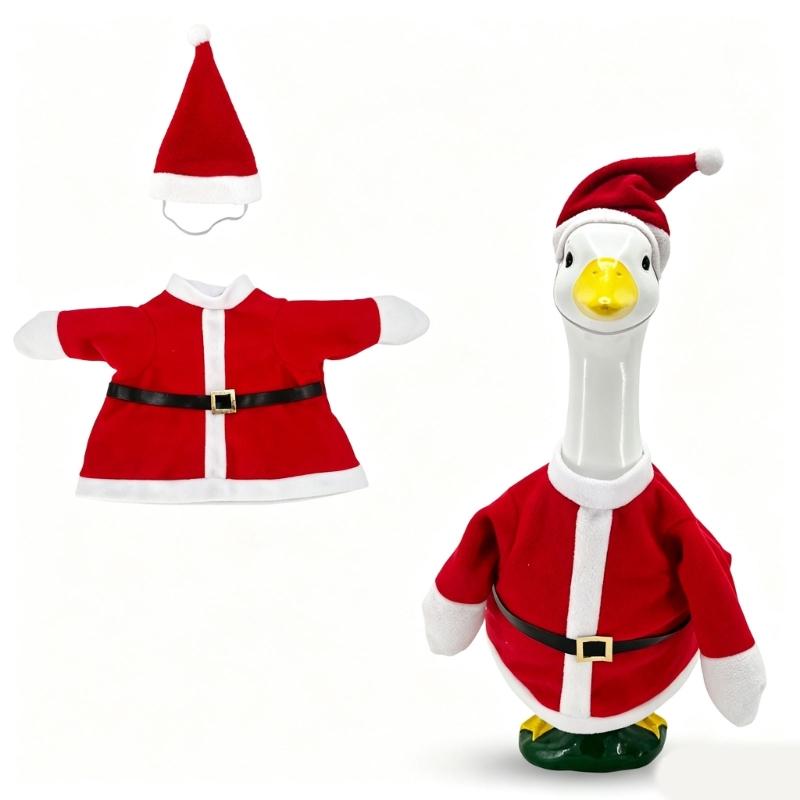 Christmas Porch Geese Clothes for 23 Inch Display, Polyester Outfit Set for Porch Accent, Entryway Display, and Indoors