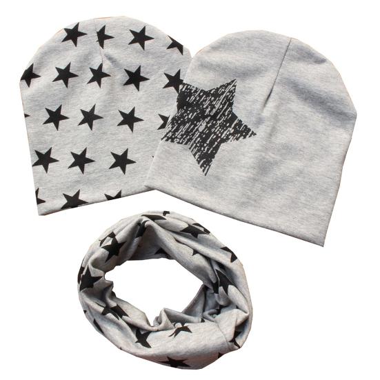 3Pcs Toddler Baby Boy Girl Beanie Star Print Cap Warm Winter Hat Scarf Set