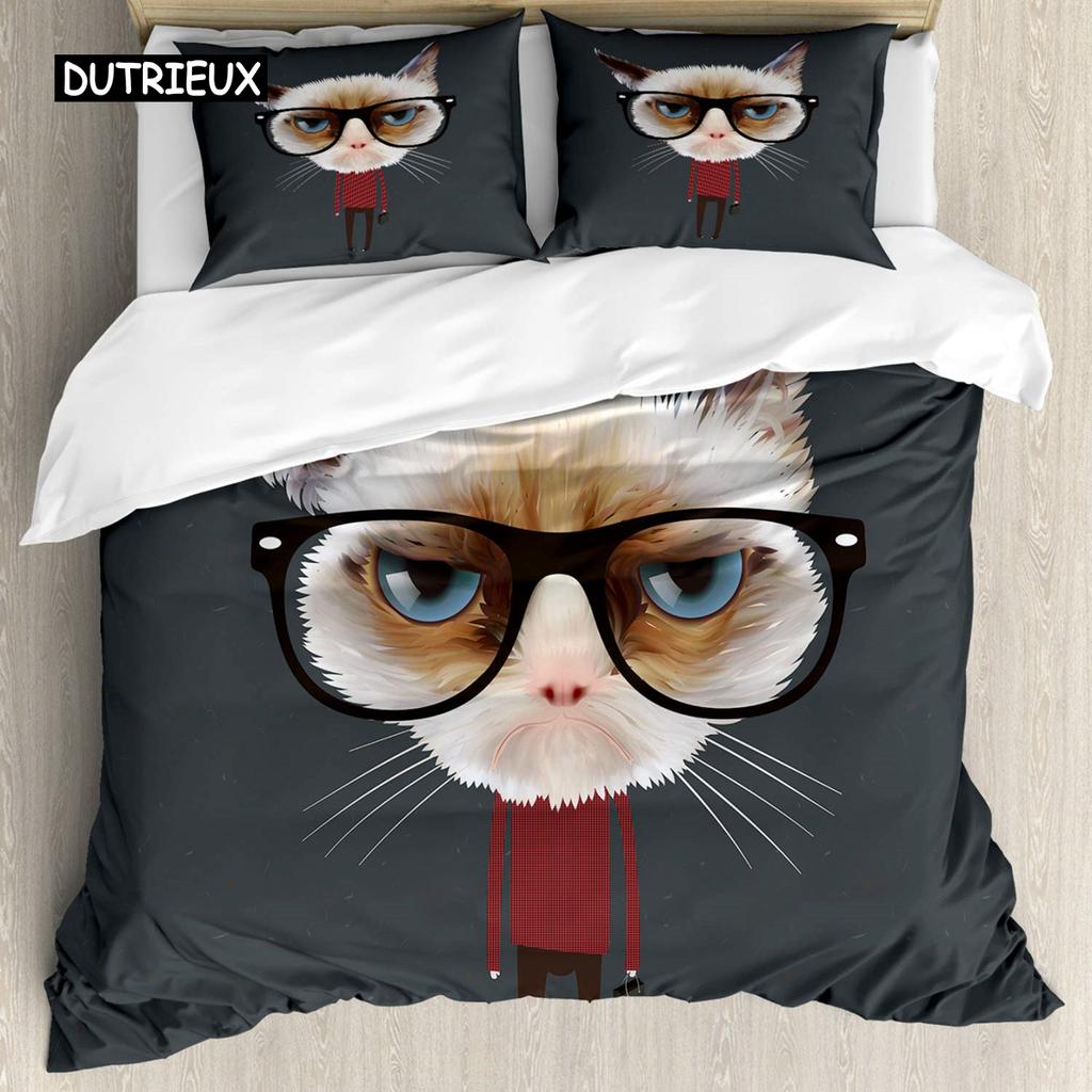 Cute Cat Duvet Cover Twin Size 3D Animal Vivid Colorful Cat Printed Comforter Cover Soft Polyester Bedding Set for Adult Teens