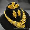 24k Gold Plated Dubai Bridal Jewelry Set: Necklace & Earrings (4-Piece)