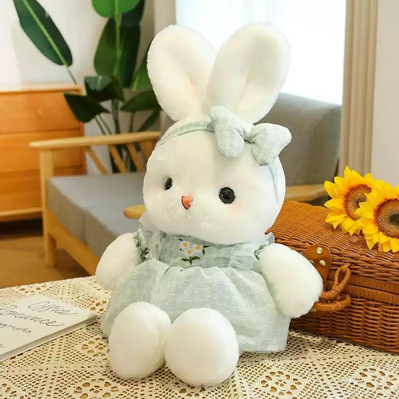 Easter Bunny Plush Doll Soft Stuffed Animal with Headband Cute Holiday Rabbit Toy for Birthdays and Easter Gifts