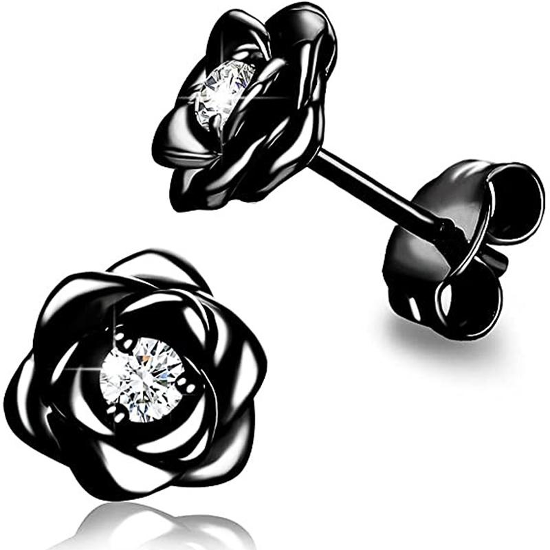 Huitan Exquisite Rose Stud Earrings for Women Luxury Sparkling Cubic Zirconia Temperament Sweet Flower Earrings Fashion Jewelry