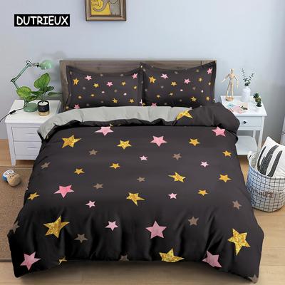 Colorful Stars Duvet Cover Set Microfiber Yellow Pink Stars Soft Bedding Set Single King Queen Twin Size 2/3pcs Comforter Cover