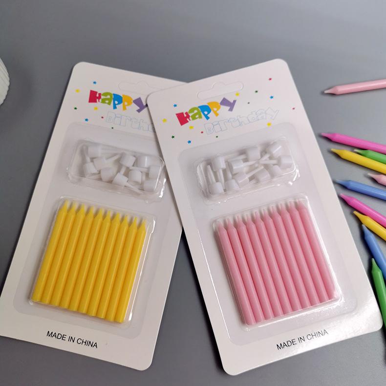 Colorful Slender Baking Pole Baking Cake Decorative Birthday Candles Creative Macaron Color Glossy Candles with Base Holder