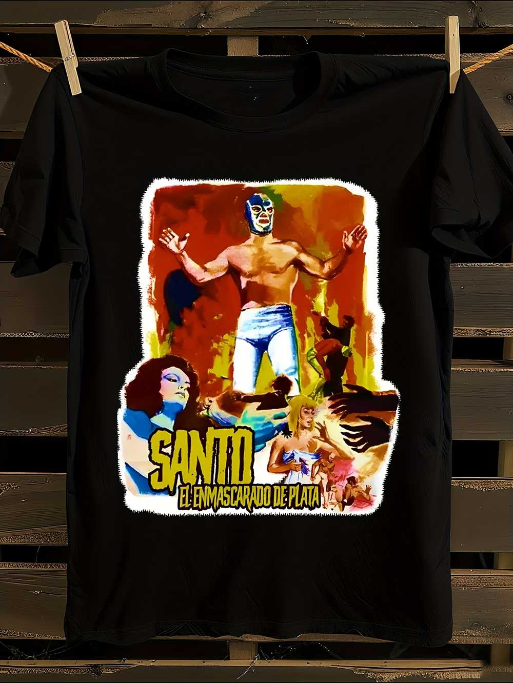Santo El Enmascarado De Plata Lucha Libre Mask Graphic T-Shirt XL