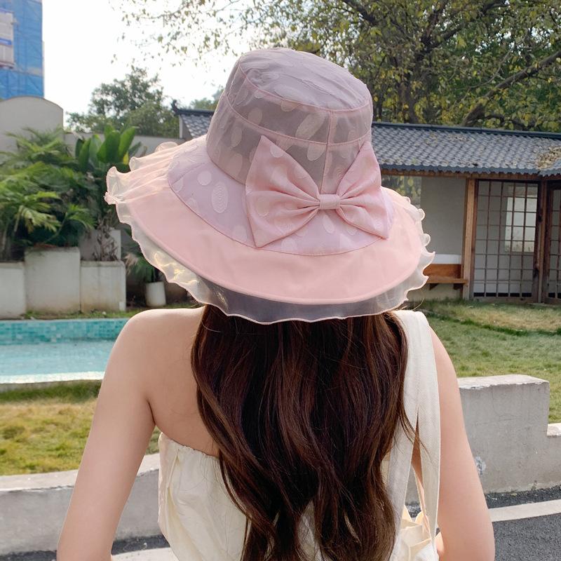 Summer Hat Women Breathable Lace Big Brim Sunshade Sunscreen Bucket Hat Summer Outdoor Versatile Show Small Face