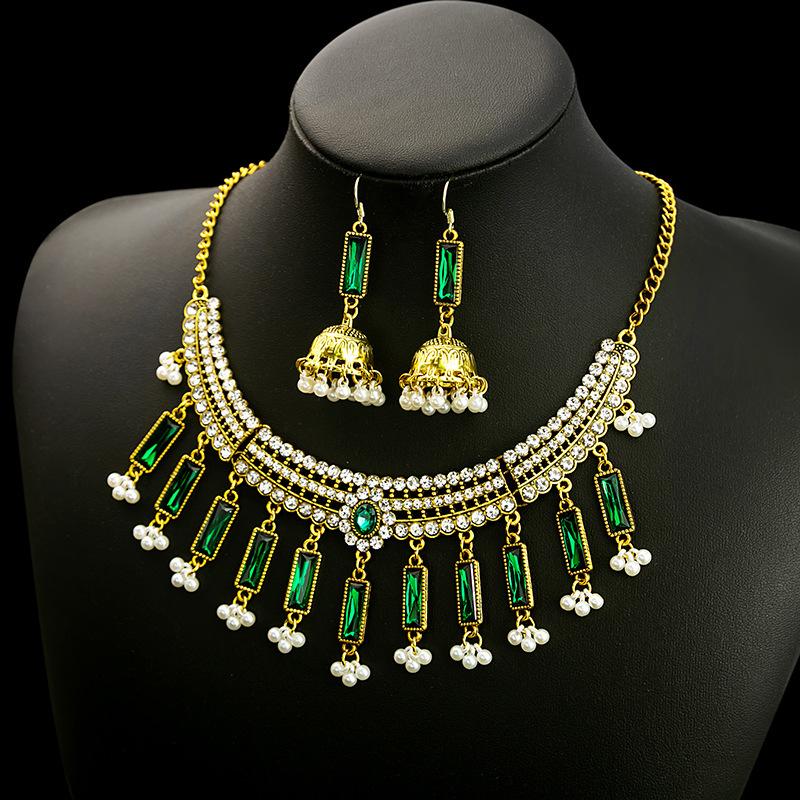 Vintage Bohemian Necklace Earrings, Collarbone Chain Exaggerated Personality Ethnic Wind Chain Exotic Accessories