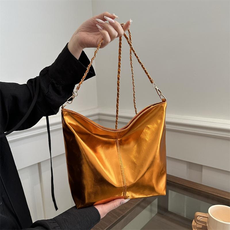 PU Top-Handle Handbag Luxury Designer Shoulder Bag for Women Fashi Shopping Bag High Capacity Silver Gold Casual Underarm Tote
