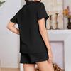 Women Pajama Set Short Sleeve Button Down Top with Ruffle Collar and Matching Shorts Two Piece Sleepwear Loungewear Set