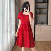 2026 Elegant Red French Short-Sleeve Slimming Plus Size Women's Dress