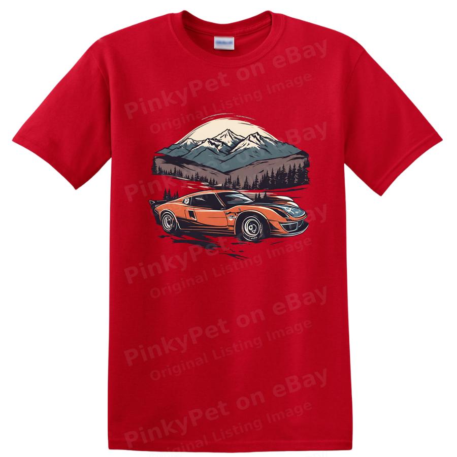 Vintage Car Mountain Landscape T Shirt Retro Auto Graphic Tee Adventure