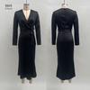 Autumn 2025 New Arrival: Women's Slim V-Neck High-Waist Lace-up Long Dress