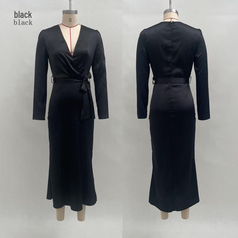 Autumn 2025 New Arrival: Women's Slim V-Neck High-Waist Lace-up Long Dress