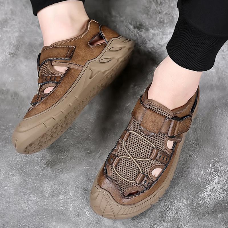 Модные винтажные классические мужские сандалии летние сандалии из натуральной кожи — фото 7