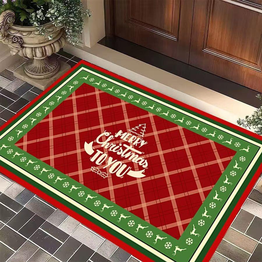 Christmas Day Carpet Red Green Grid Anti Slip Carpet Christmas Tree Decoration Entrance Mat Holiday Atmosphere Floor Mat