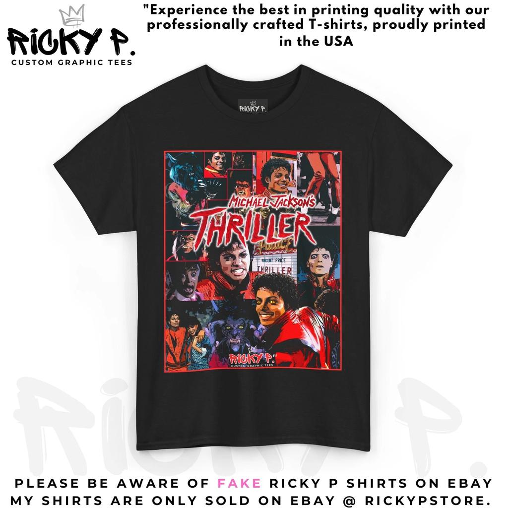 Michael Jackson Thriller By Ricky P MJ 100% Cotton T-shirt Mens Tees Top Unisex Heavy Cotton Tee