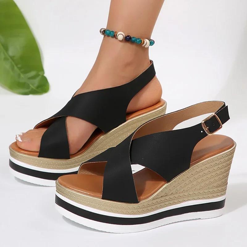 Fashion Women Platforms Sandals Summer Peep Toe High Heel Sandles 2025Cross Band Chunky Wedge Sandals Shoes for Women Sandalias De Mujer