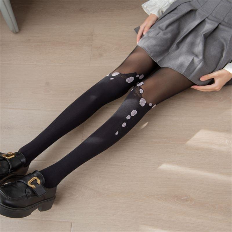 Sheer Tights for Women Flower Patchwork Pantyhose Control Top Thigh Highs Stockings Silk Thin Stockings Tights Hosiery