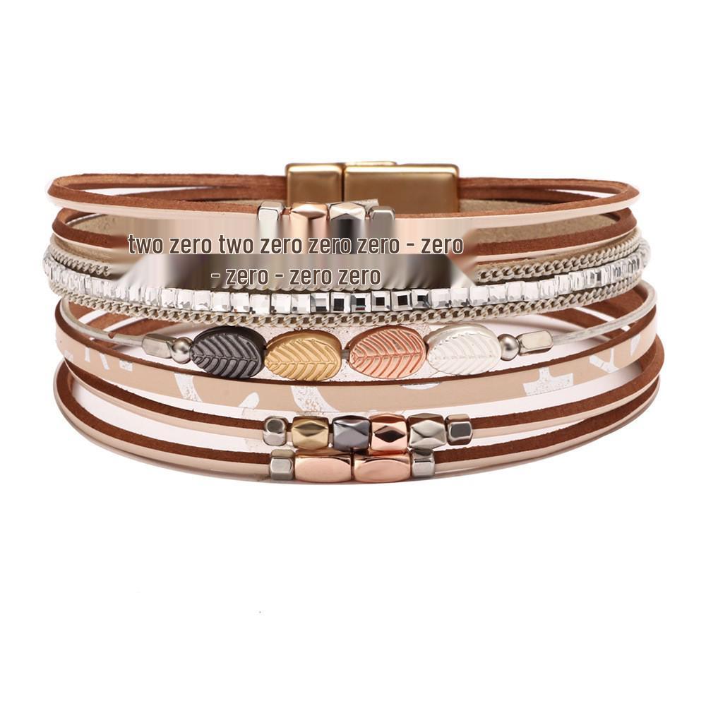 Bohemian Micro-Diamond Cross Bracelet with Magnetic Clasp & PU Leather