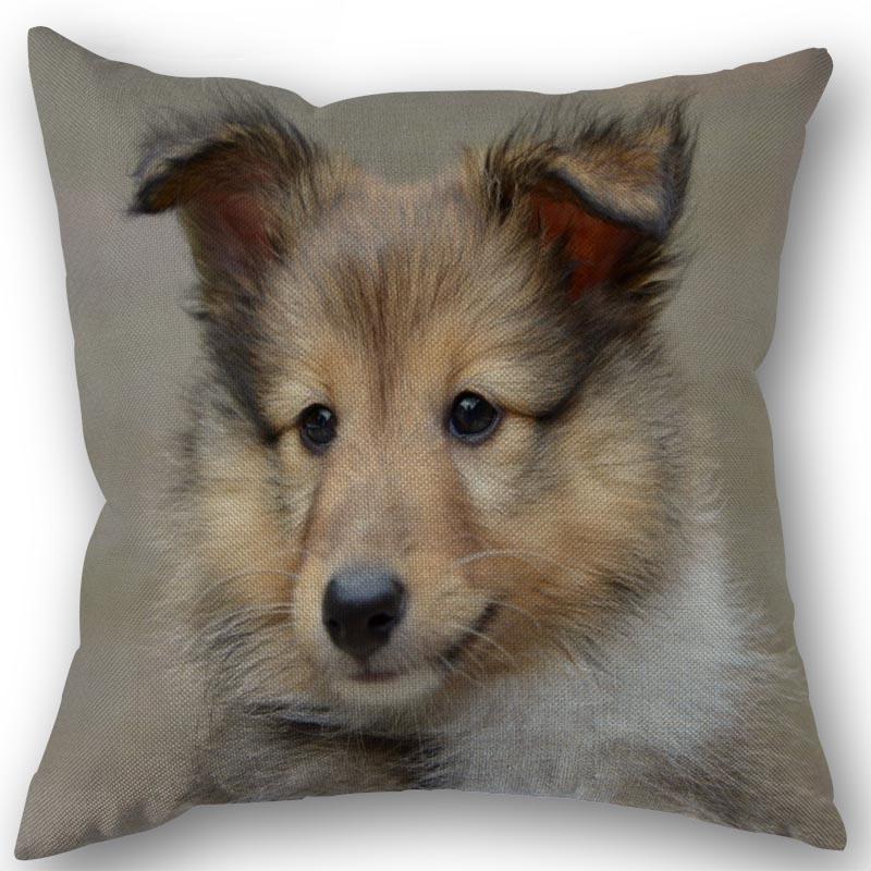 New Custom Dog Sheltie Pillowcase Cotton Linen Fabric Square Zipper Pillowcase 45X45cm Wedding Decorative Pillow Cover
