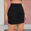 Minifalda de Mujer Cintura Alta Sexy Por Encima de la Rodilla Diseño Cubrecaderas Falda con Detalle de Arrugas Ropa de Trabajo Ocio