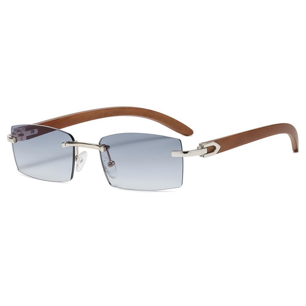 Retro Sonnenbrille für Damen Ins Gleicher Stil Holztextur Leopardenmuster Spiegelbeine Achteckig Randlos Koreanische Sonnenbrille