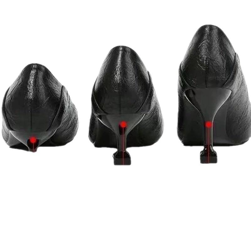 Pantofi cu toc înalt pentru stewardese, Tocuri groase pentru femei, Versatili și sexy pentru primăvară și toamnă, Pantofi simpli, Pantofi profesionali din piele neagră de dimensiuni mici