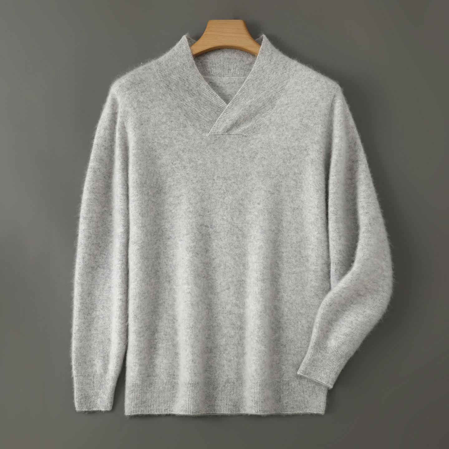 Men s Pure Wool Folded Collar Pullover Sweater - Long Sleeves, Warm Knit L