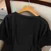 Versatile Slimming V-Neck Quick-Dry Plus Size Women's Top - Summer Short Sleeve, Solid Color, 300 Jin Capacity