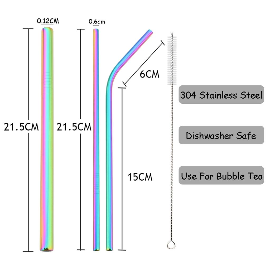 Gold Reusable Straw 304 Stainless Steel Sharp Straw Metal Drinking Straws with Cleaner Brush for Bubble Tea Smoothie Milkshake