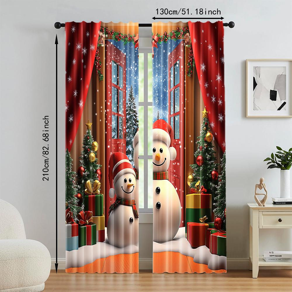 2 ks Vánoční okenní závěs Sněhulák Vzory vánočního stromku se sněhovými vločkami Kapsa na tyč Polyesterový materiál Do obývacího pokoje Kuchyně