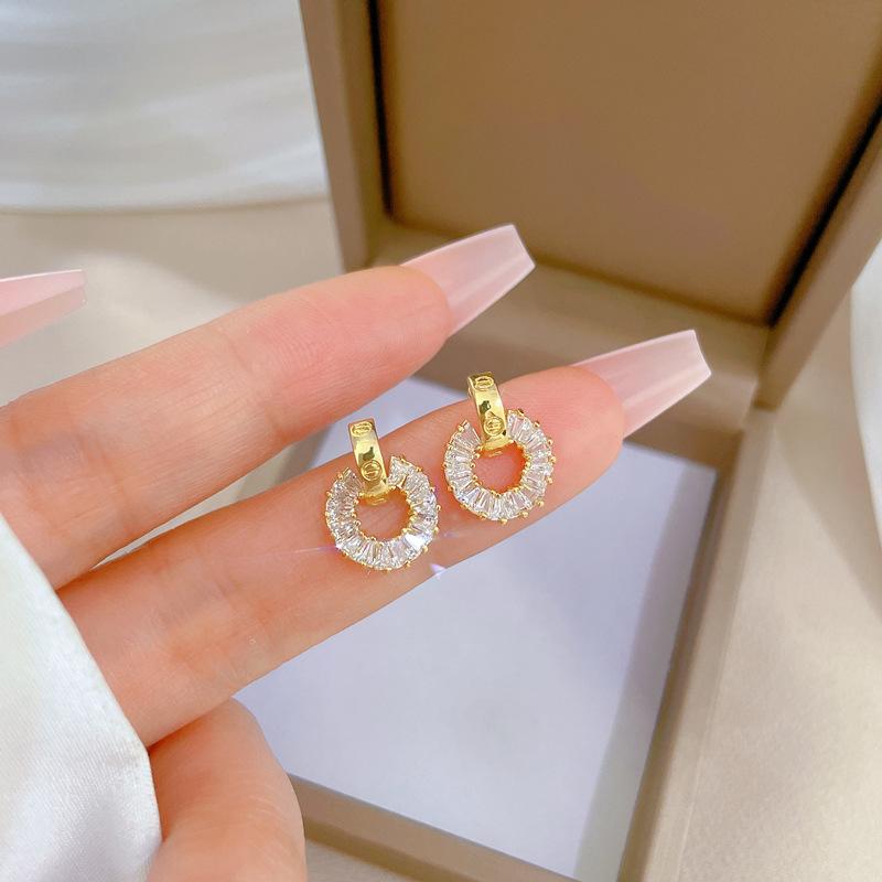 Full Diamond Ring Necklace Earrings Set Light Luxury Micro-Inlaid Personalized Temperament Banquet Earrings Necklace Combination