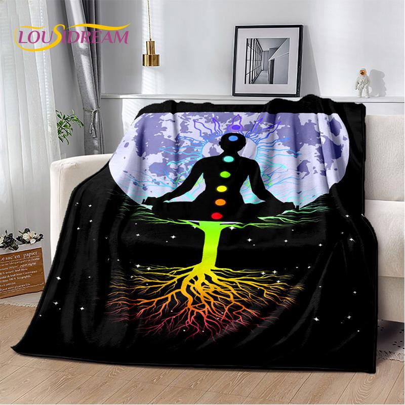 3D Yoga Zen Naturalize Meditation Rainbow 7 Chakra Blanket,Flannel Throw Blanket for Home Bedroom Bed Sofa Picnic Office Hiking