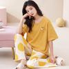 Short-sleeved long pants pajamas women's summer cartoon cute can be worn outside plaid loungewear imitation cotton suit summer thin