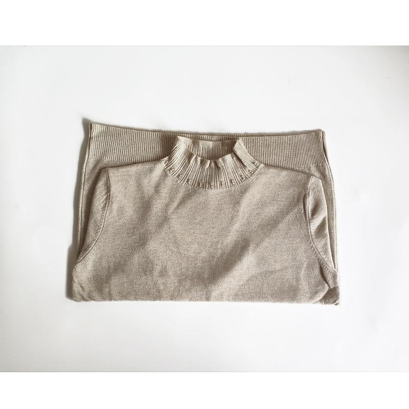 

Осенне-зимний женский трикотаж, однотонный трикотаж с рукавами-фонариками, женская жемчужная рубашка с высоким воротником и тонкой блузкой с длинными рукавами One Size хаки