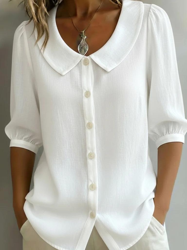 European and American design sense niche commuter linen new spinning shirt short sleeve loose v-neck women's summer