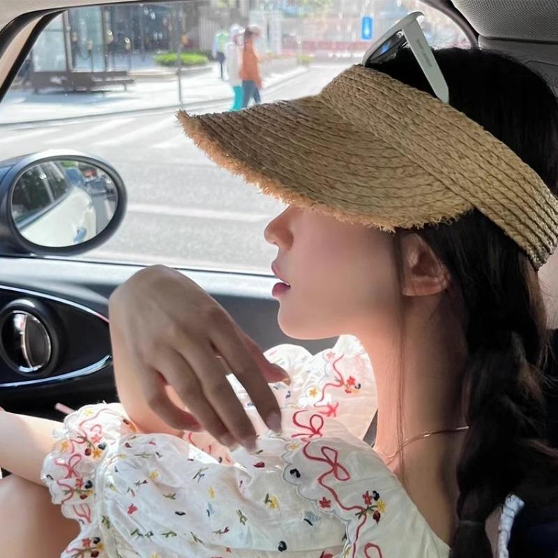 Rough Raffia Empty Top Hat Children Summer Travel Shading Sun Protection Beach Straw Hat Seaside