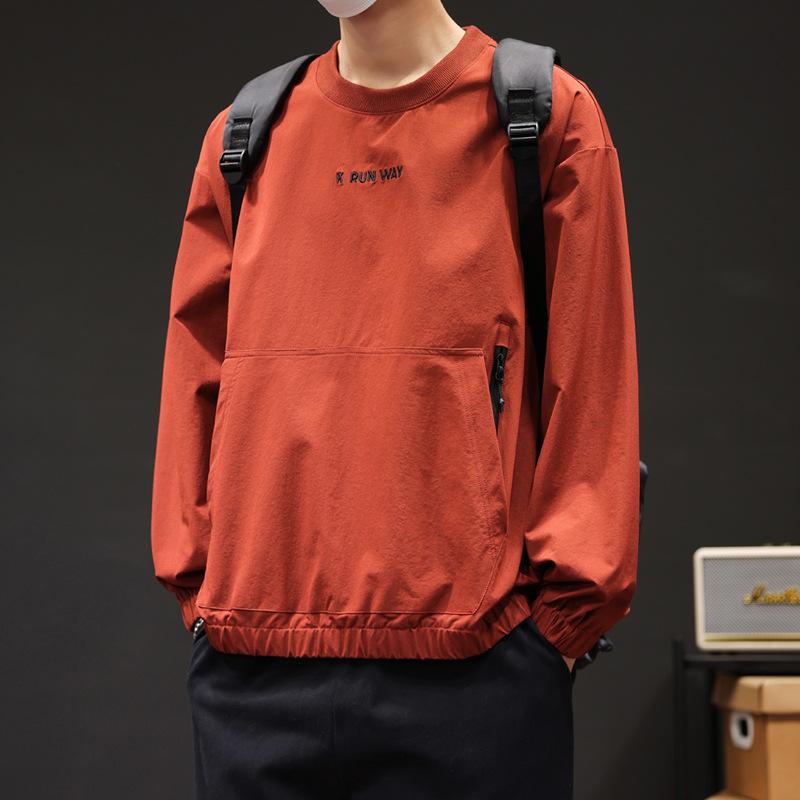 Spring Wear Thin Breathable Zipper Pocket Pullover Hoodie Male Students Loose Casual Long Sleeve T-shirt Elastic Handsome