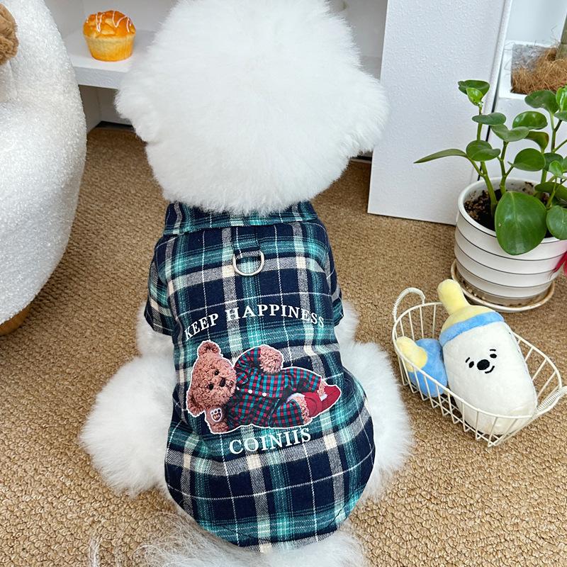 

Japan Koreains Fashion Pet Dog Cat Clothes Teddy Bichon Poodle Chihuahua Leashable Plaid Shirt Pet Trendy Clothing S(1.5-2.5KG) синий