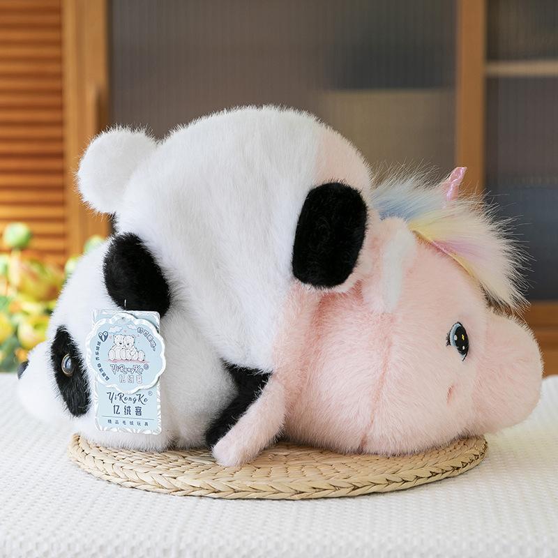 New Creative Flip Panda Turned Into Unicorn Strawberry Bear Doll Children's Accompanying Doll Plush Toy Gift