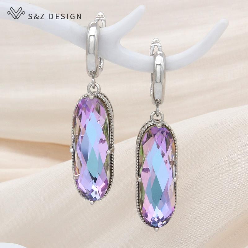 Elegant Vintage Large Egg Shape Crystal Drop Earrings For Women Wedding Luxury Jewelry Rose Gold Color Oval Eardrop