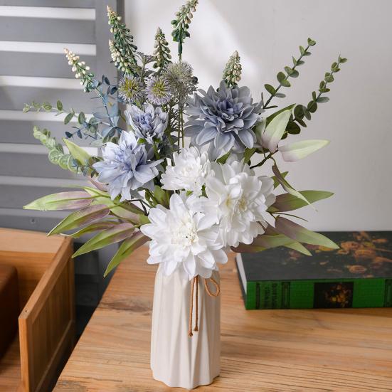 Artificial Dahlia Flower Bouquet Faux Silk Floral Arrangements with Eucalyptus Leaves for Dining Table Centerpieces DIY Wedding Bridal Bouquet