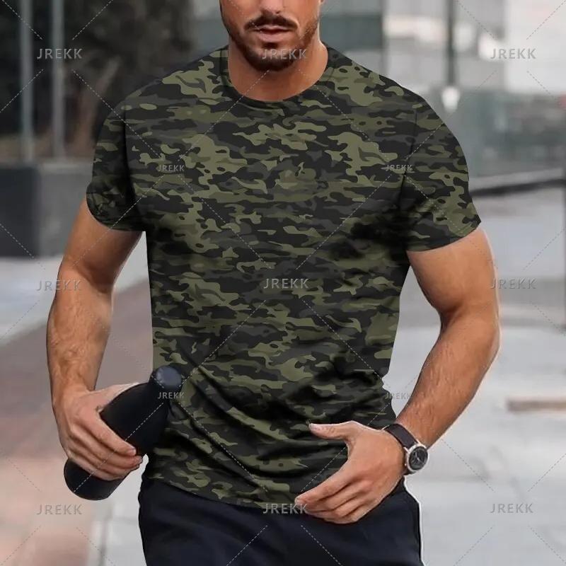 

Мужские футболки с круглым вырезом, 3D камуфляжным лесным принтом, повседневные, с коротким рукавом - Мягкая полиэстеровая ткань средней эластичности, летняя одежда свободного кроя 6XL