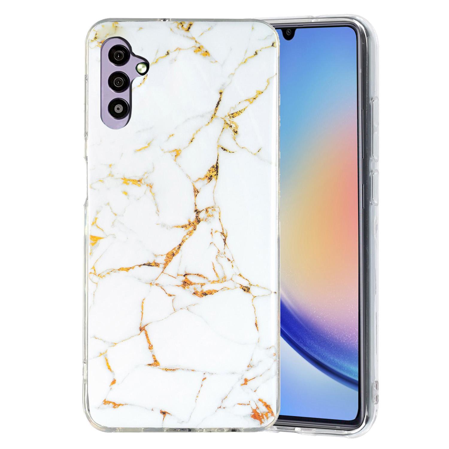 

For Samsung Galaxy A34 5G IMD Marble Pattern TPU Case Bump Proof Back Protector Phone Cover White