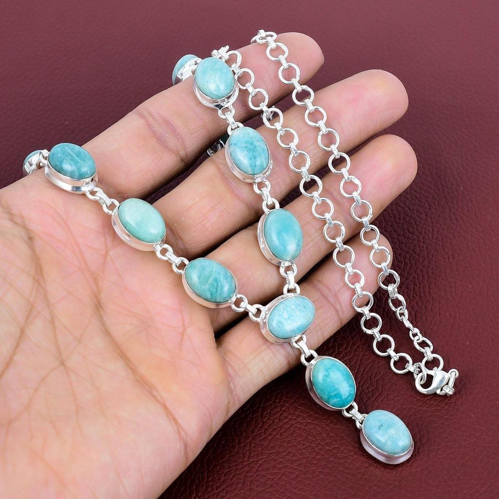 Amazonite necklace 925 sterling silver necklace adjustable chain necklace top quality gemstone jewelry handmade necklace anniversary gifts