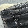 Women's Heavy Diamante Round Neck Long Sleeve Splicing Receiving Waist Sequins Mesh Irregular Dress