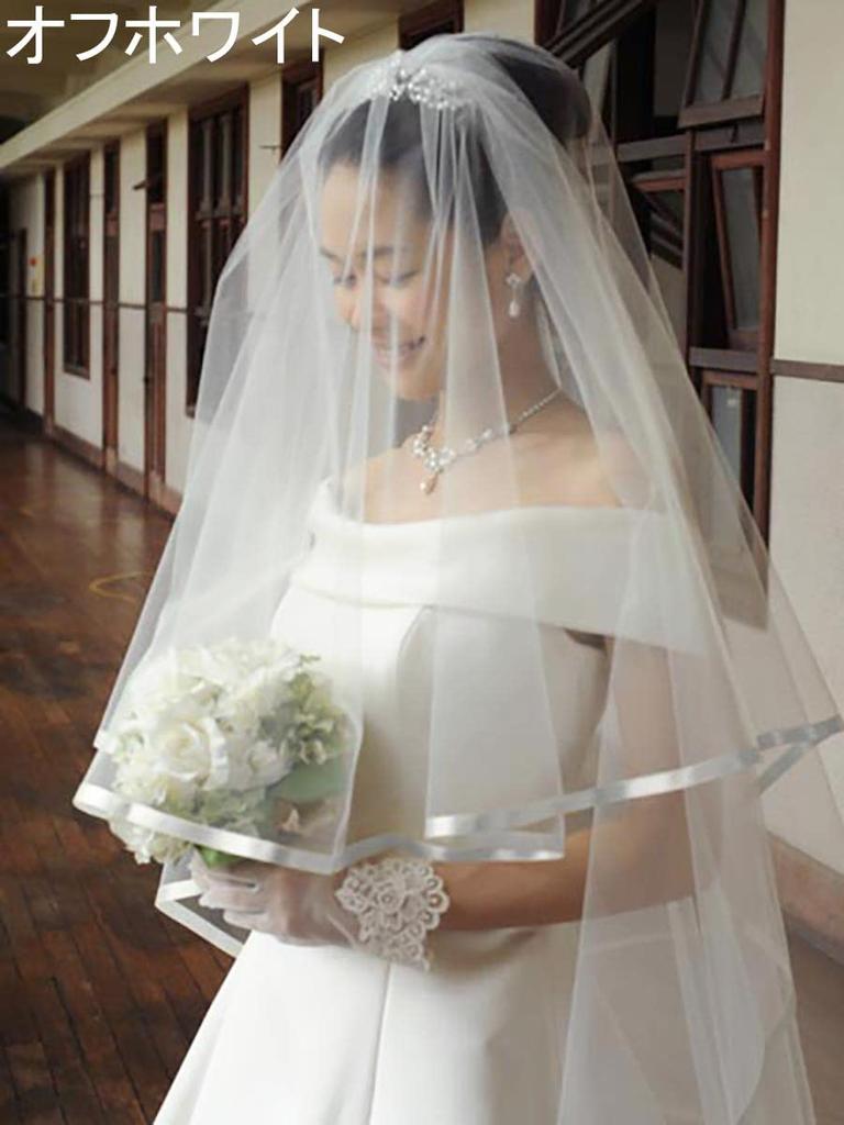 Satin Ribbon Wedding Veil Long 2 Colors Off Comb Ivory (280cm Veil, - White/Ivory) Wedding/Bridal/Wedding/Bride/Ceremony/Long Veil/Wedding