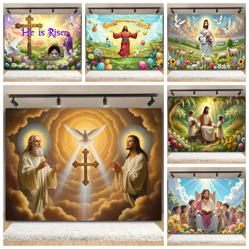 Easter Religion Jesus Theme Party Decoration Photography Background, Easter Egg Rabbit Banner Photography Studio Backdrop Cloth