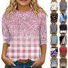 Children's 3/4 Sleeve Tops Casual  Print T Shirt Round Neck Pullover Blouse